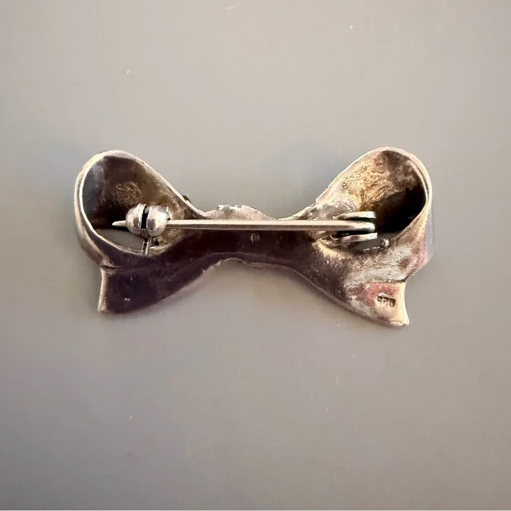 Vintage Bow Tie Marcasite Pin Brooch Sterling Silver 7.8 Grams